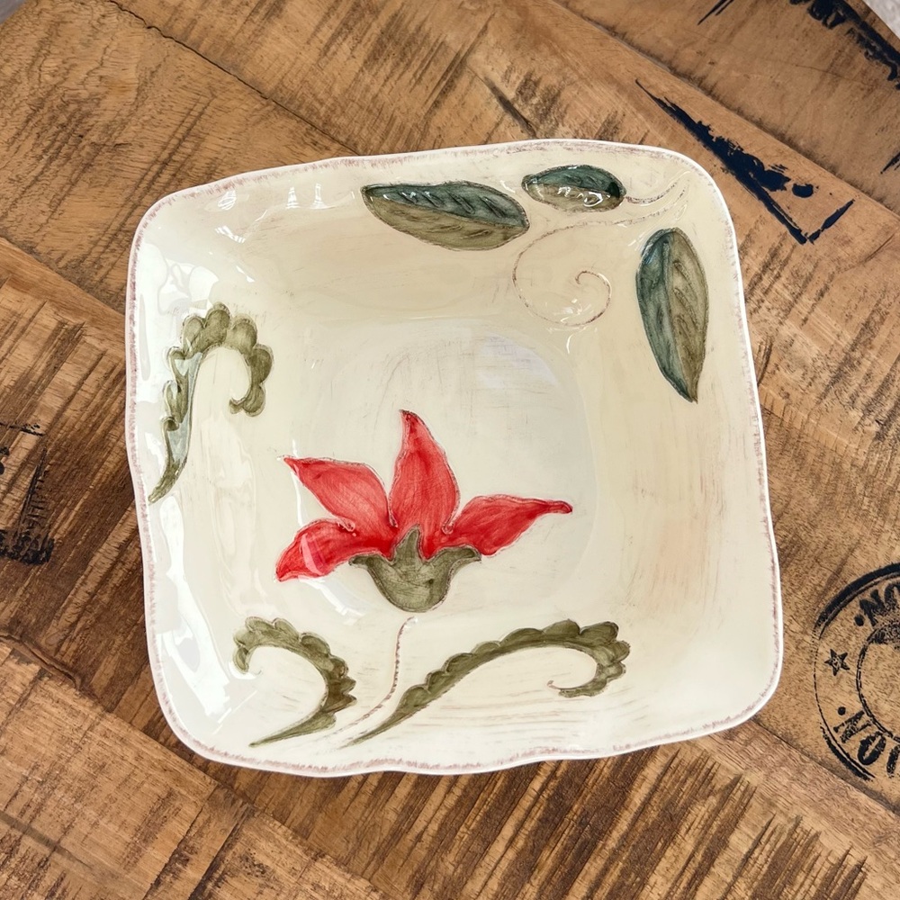Portofino by Artimino Handcrafted Earthenware Floral Square Bowl 7" Italy